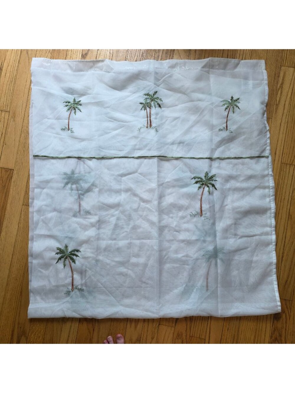 Palm Tree Embroidered Sheer Curtain Panel By Springs White Tropical Decor